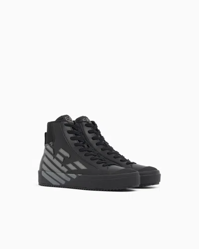 Ea7 High-top Trainers With Elastic Inserts And Rubber Sole In Blanc