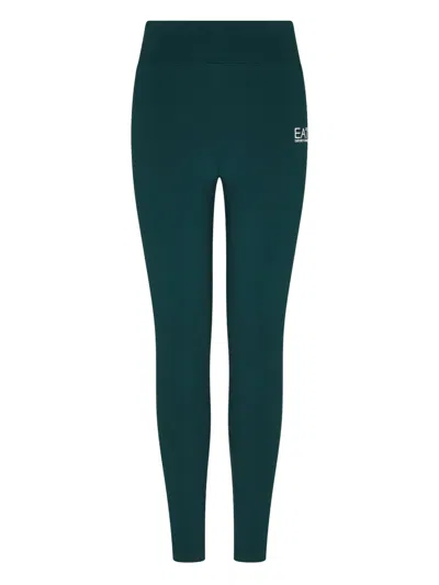 Ea7 High-waisted Logo-print Leggings In Green
