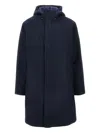 Ea7 Padded Wool-blend Hooded Parka Coat In Blue
