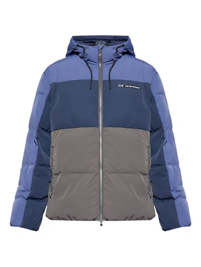 Ea7 Hooded Colour-block Jacket In Blue