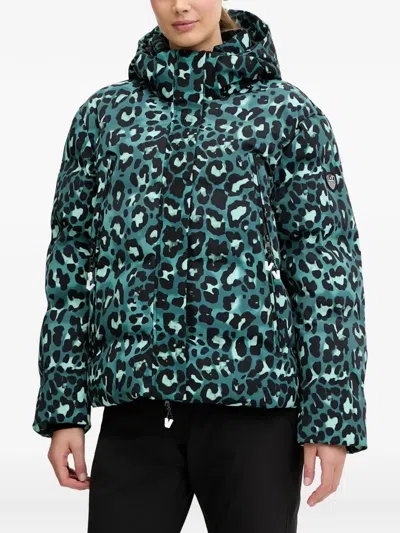 Ea7 Hooded Leopard-print Jacket In Blue
