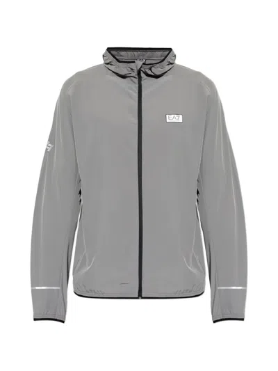 Ea7 Hooded Lightweight Jacket In Gray