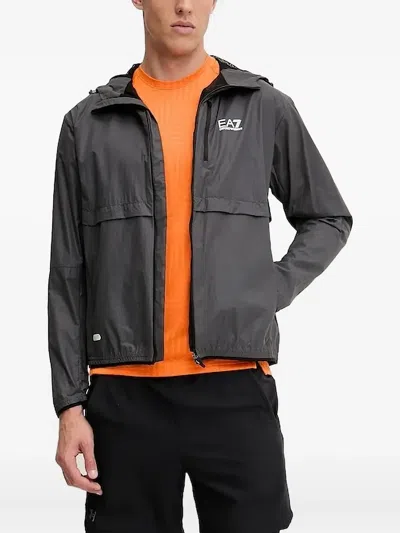 Ea7 Hooded Logo Jacket In Black
