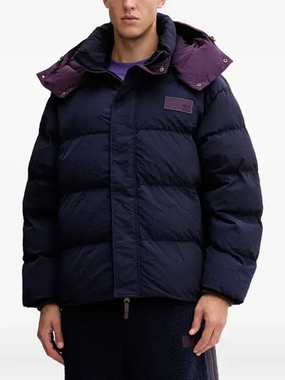 Ea7 Hooded Logo Patch Jacket In Blue