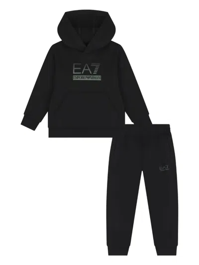 Ea7 Kids' Hooded Logo Tracksuit Set In Black