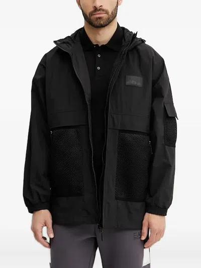 Ea7 Hooded Mesh-panel Jacket In Black