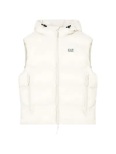 Ea7 Hooded Padded Gilet In Neutral
