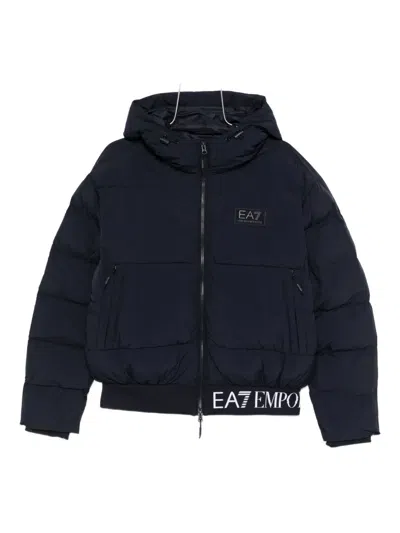 Ea7 Hooded Padded Jacket In Blue