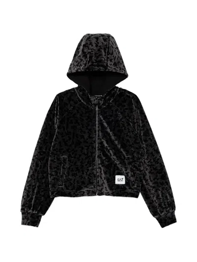 Ea7 Kids' Hooded Printed Hoodie In Black