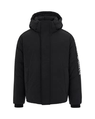 Ea7 Hooded Puffer Jacket In Black Beauty
