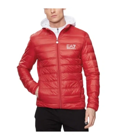 Ea7 Hooded Quilted Down Jacket In Red