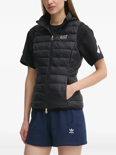 Ea7 Hooded Quilted Gilet In Black