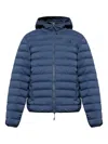 Ea7 Long-sleeved Hooded Cotton Coat In Blue