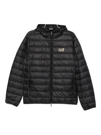 Ea7 Hooded Quilted Jacket In Black