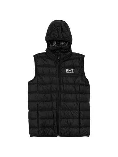 Ea7 Kids' Hooded Quilted Jacket In Black
