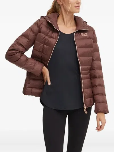 Ea7 Hooded Quilted Jacket In Brown