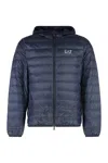Ea7 Emporio Armani Hooded Ultra-light Down Jacket In Blue