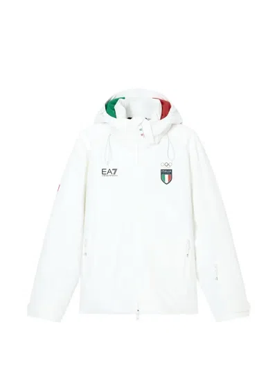 Ea7 Hooded Zip Jacket In White