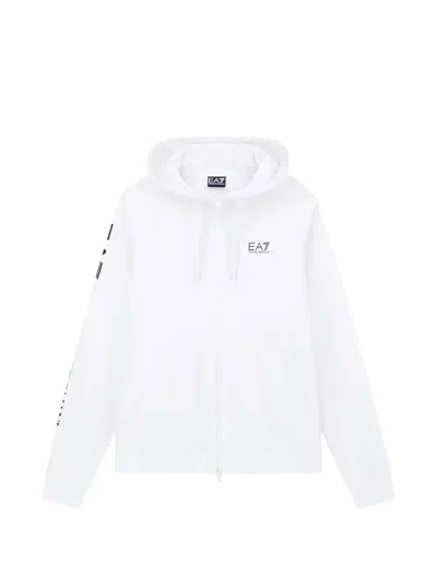 Ea7 Hooded Zip Sweatshirt In White