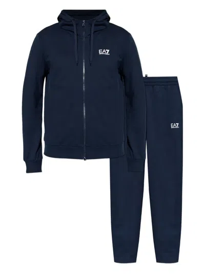 Ea7 Hooded Zip-up Tracksuit In Blue