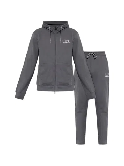 Ea7 Hooded Zip-up Tracksuit In Gray