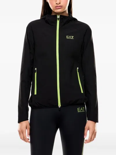 Ea7 Hooded Zip-front Jacket In Black