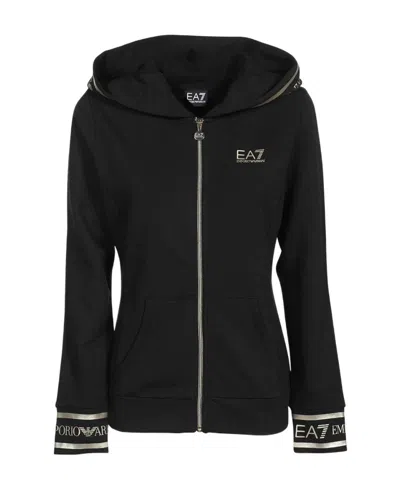 Ea7 Hooded Zipper Casual Jacket In Black