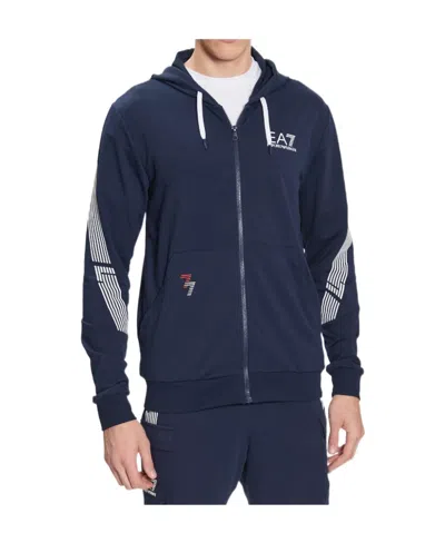 Ea7 Hooded Zipper Sweater In Blue