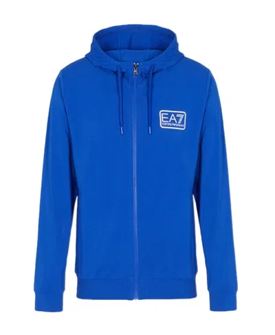 Ea7 Hooded Zipper Sweater In Blue