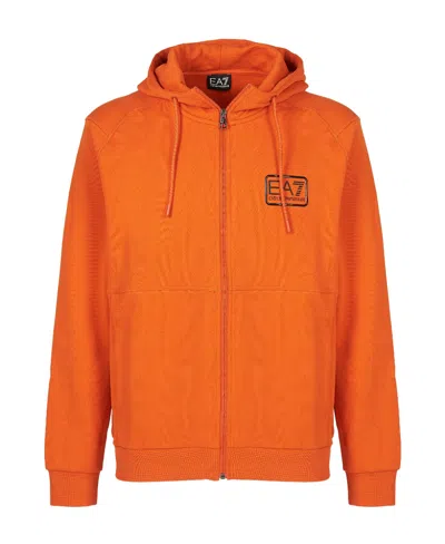 Ea7 Hooded Zipper Sweater In Orange