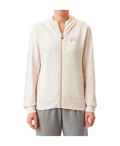 Ea7 Hooded Zipper Sweater In White