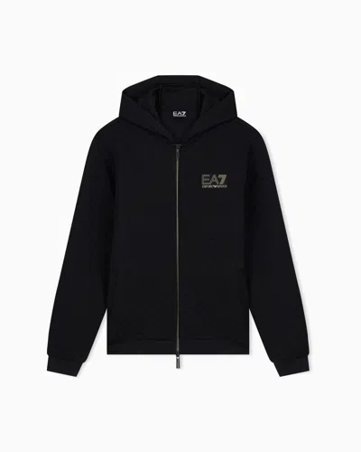Ea7 Hoodie Premium Label Regular Fit Full-zip With Rib Details In Black
