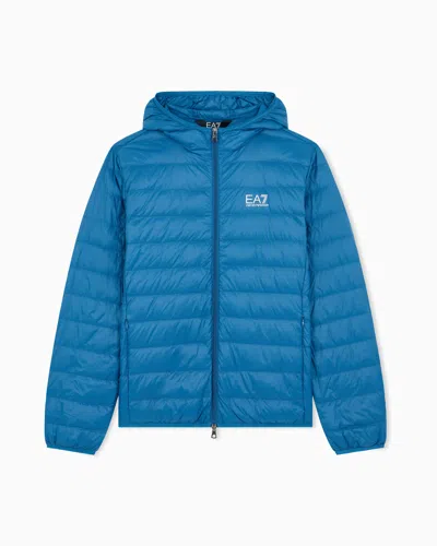Ea7 Insulated Down Jacket With Fixed Hood Core Identity In Blue