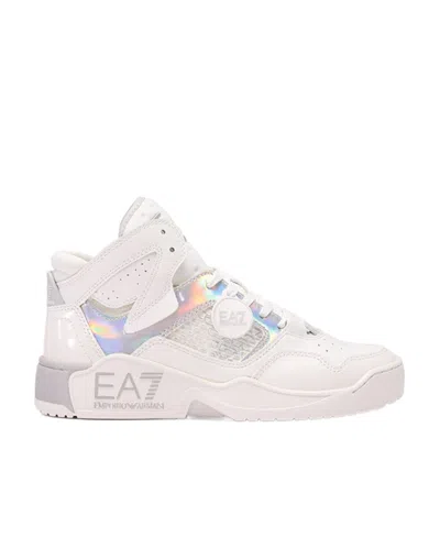 Ea7 Iridescent-effect High-top Sneakers In White