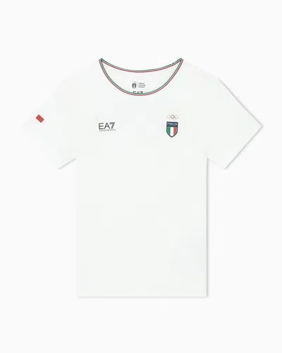 Ea7 Italia Short-sleeved, Crew-neck T-shirt In Stretch Jersey In White