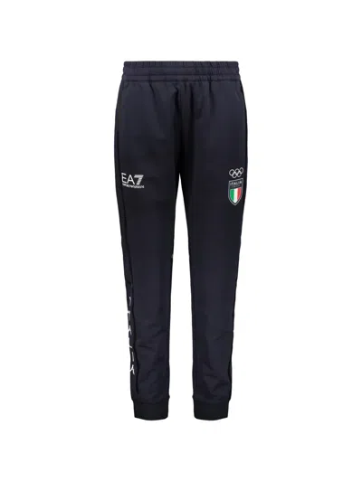 Ea7 Italia Team Logo-print Track Pants In Blue