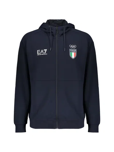 Ea7 Italia Team Zip-up Hooded Jacket In Blue