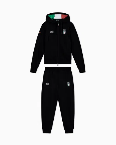 Ea7 Kids' Italy Cotton Tracksuit In Black