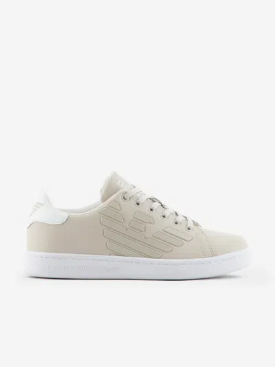 Ea7 Kids Leather Logo Trainers In Beige