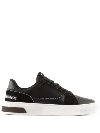 Ea7 Lace-up Leather Sneakers In Black