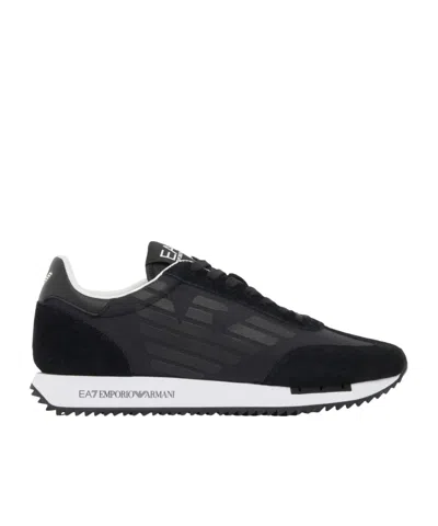 Ea7 Lace-up Low-top Panelled Casual Sneakers In Black