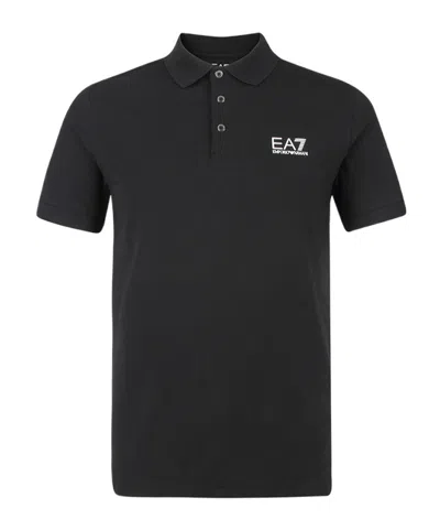 Ea7 Lapel Short-sleeved Polo Shirt In Black