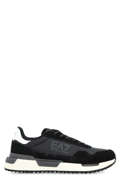 EA7 LEATHER AND FABRIC LOW-TOP SNEAKERS