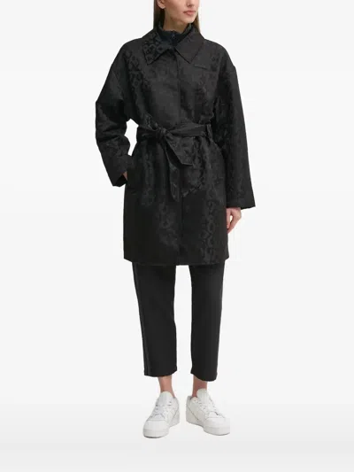 Ea7 Leopard-print Belted Coat In Black