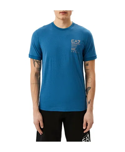 Ea7 Letter-marked Simple Short-sleeved Cotton T-shirt In Blue