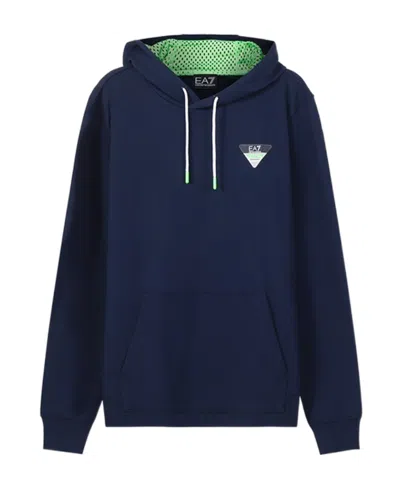 Ea7 Letter Printed Hooded Sweater In Black