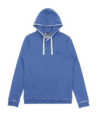 Ea7 Letter Printed Hooded Sweater In Blue