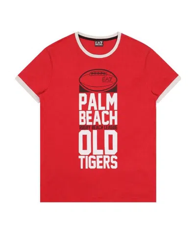 Ea7 Letter Printed Round-neck T-shirt In Red