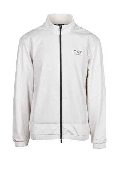 Ea7 Light Grey Polyamide Elastane Men's Zip Sweatshirt In White