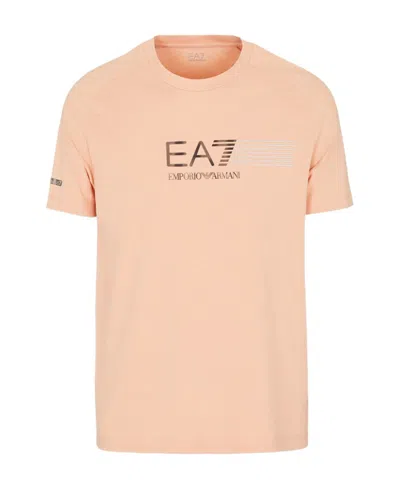 Ea7 Line Logo Shoulder-inserted Round-neck T-shirt In Nude